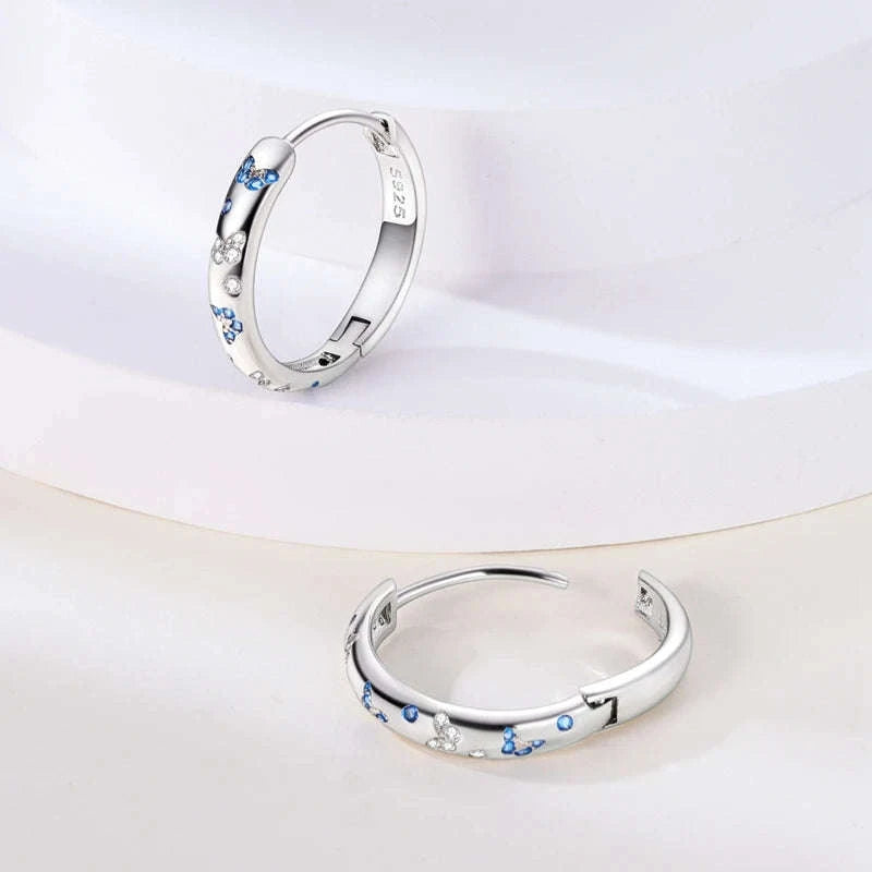 Sterling Silver Star Hoop Earrings with Colored Zirconium-KTE307 / CHINA