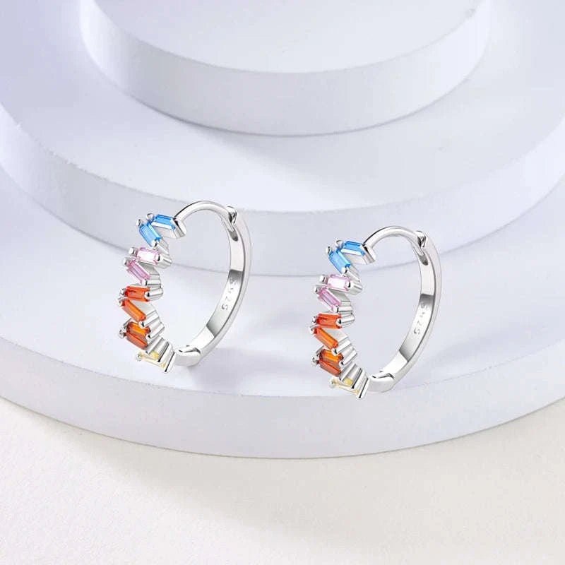 Sterling Silver Star Hoop Earrings with Colored Zirconium-KTE307 / CHINA