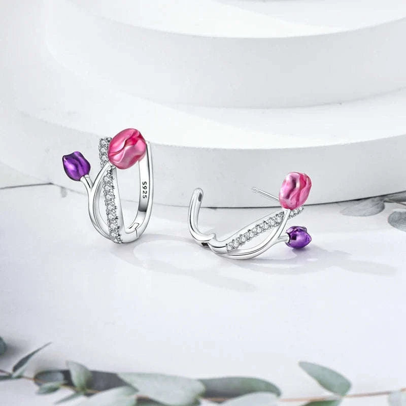 Sterling Silver Star Hoop Earrings with Colored Zirconium-KTE307 / CHINA
