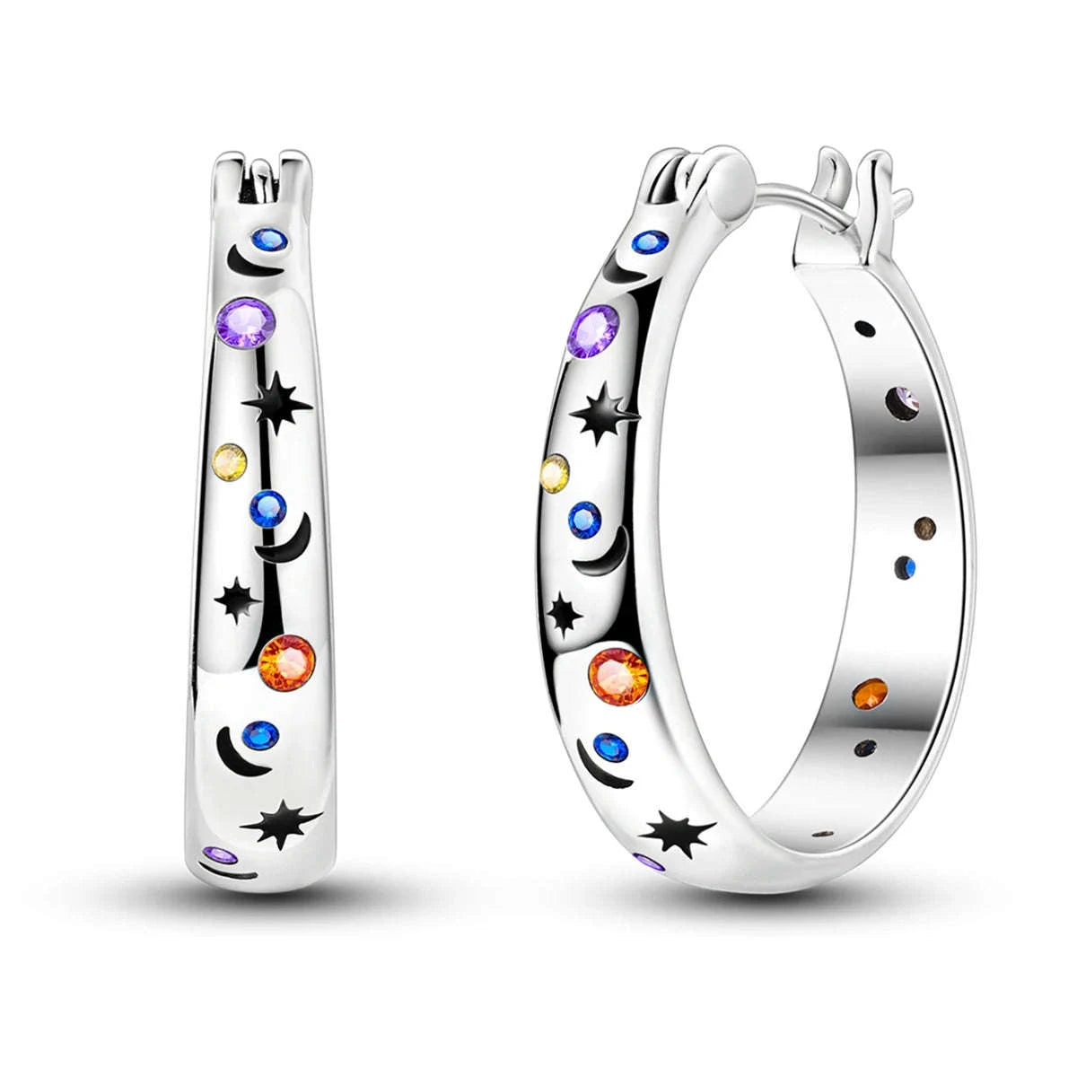 Sterling Silver Star Hoop Earrings with Colored Zirconium-KTE307 / CHINA
