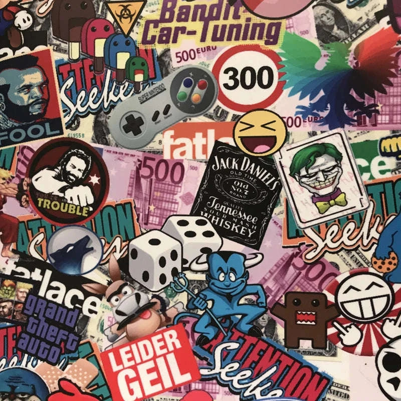 Sticker Bomb Skull Vinyl Wrap Film for Cars, Bikes & Motorcycles-Option 13 / 30cm x 152cm