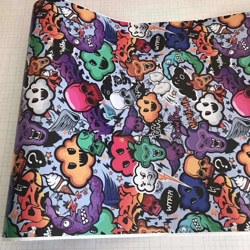 Sticker Bomb Skull Vinyl Wrap Film for Cars, Bikes & Motorcycles-Option 13 / 30cm x 152cm