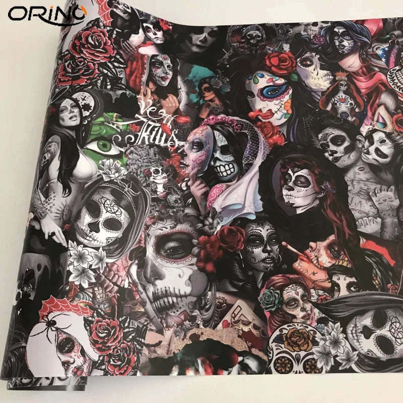 Sticker Bomb Skull Vinyl Wrap Film for Cars, Bikes & Motorcycles-Option 13 / 30cm x 152cm