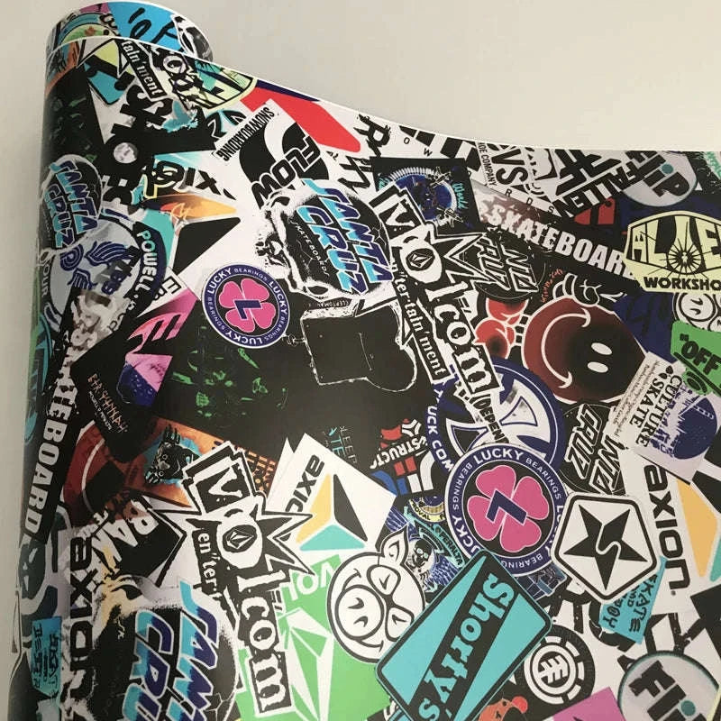 Sticker Bomb Skull Vinyl Wrap Film for Cars, Bikes & Motorcycles-Option 13 / 30cm x 152cm