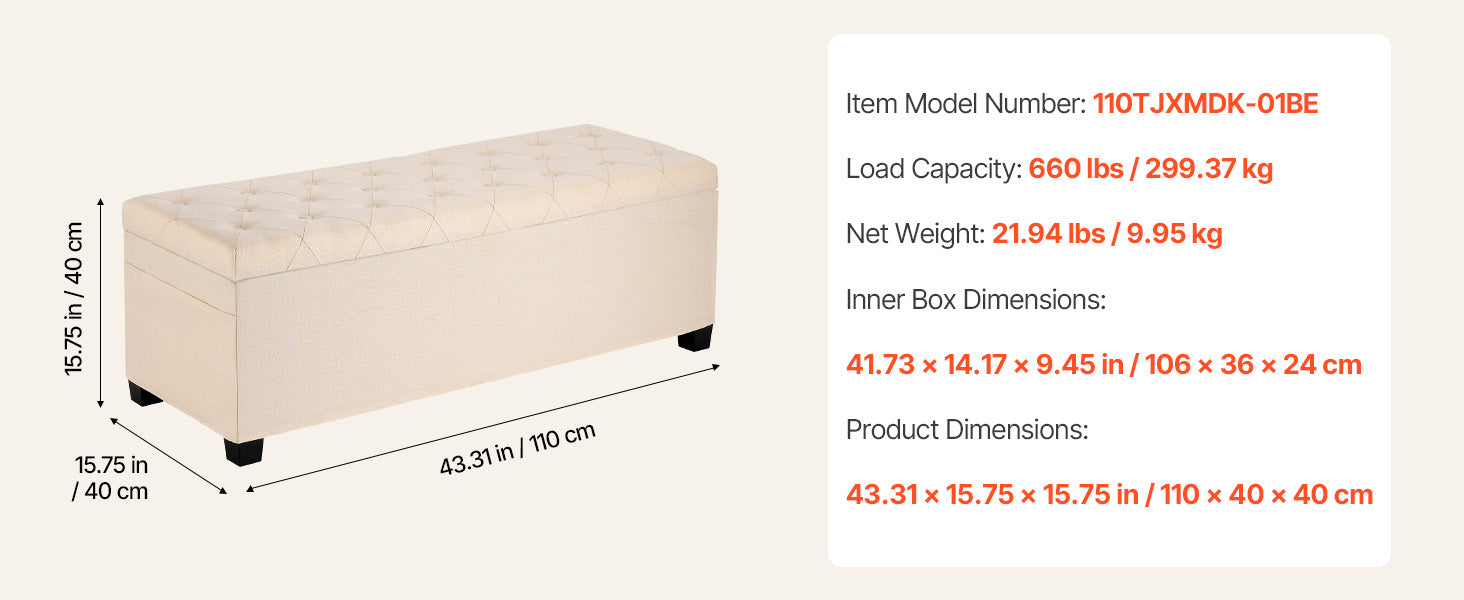 Foldable Storage Ottoman Bench with Hidden Compartments, 660lb Support