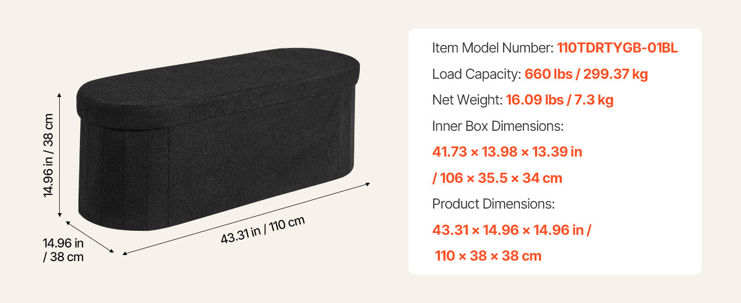 Foldable Storage Ottoman Bench with Hidden Compartments, 660lb Support