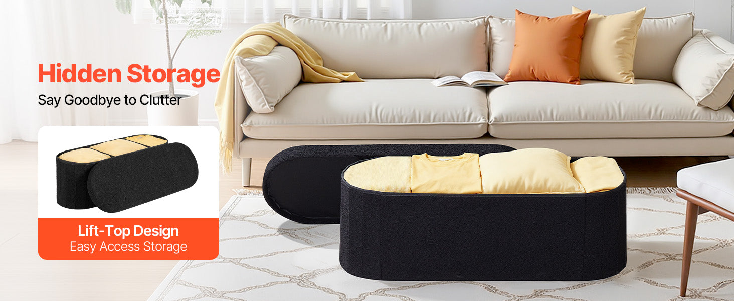 Foldable Storage Ottoman Bench with Hidden Compartments, 660lb Support