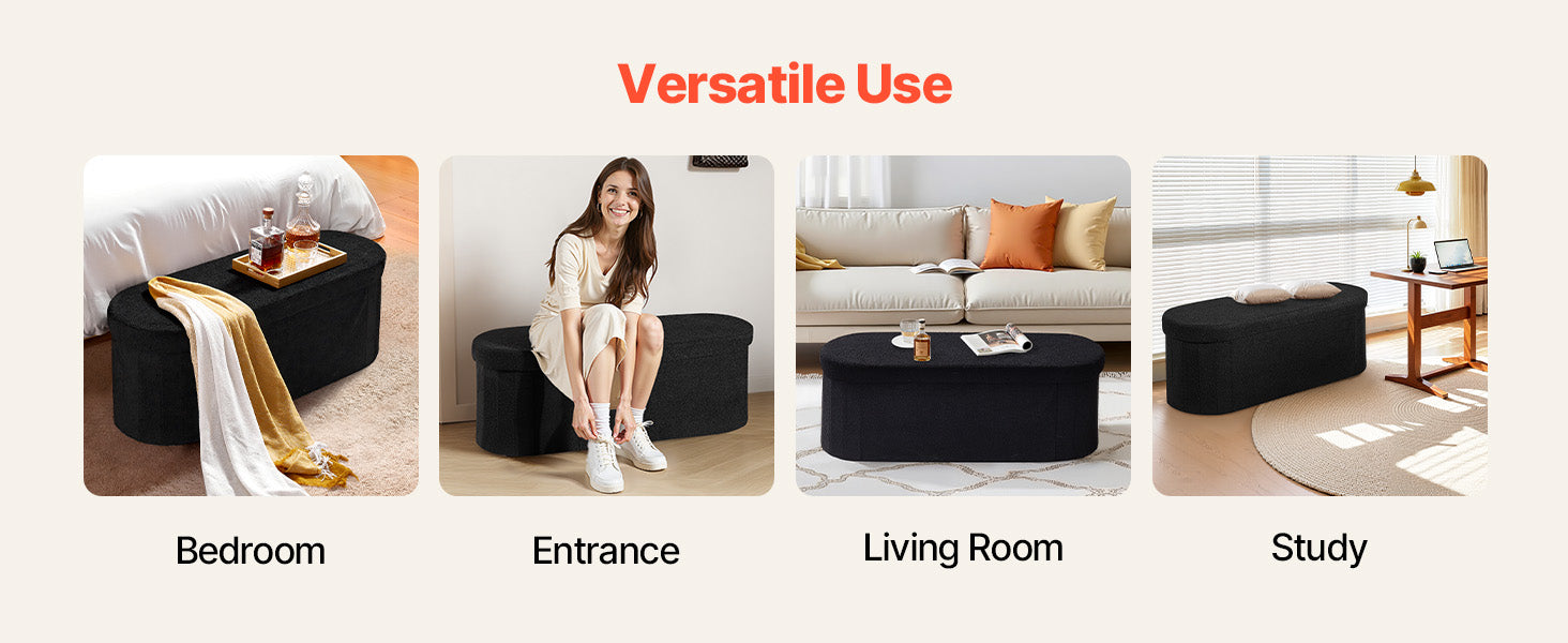 Foldable Storage Ottoman Bench with Hidden Compartments, 660lb Support