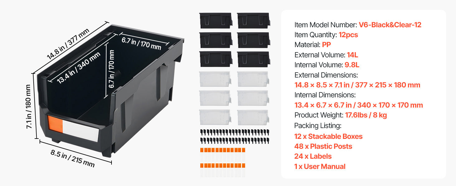 Stackable Storage Bins Set of 6 with Front Access Organizer Boxes