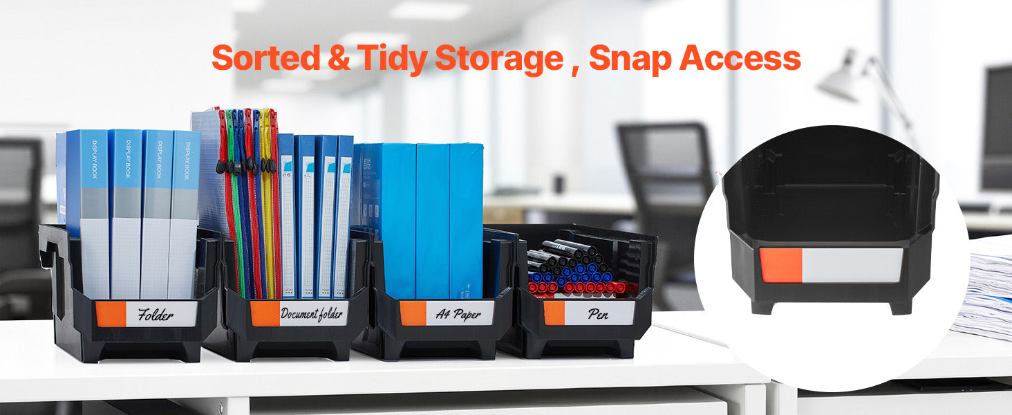 Stackable Storage Bins Set of 6 with Front Access Organizer Boxes