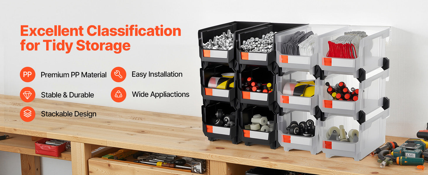 12-Pack Stackable Storage Bins with Front Access for Easy Organization