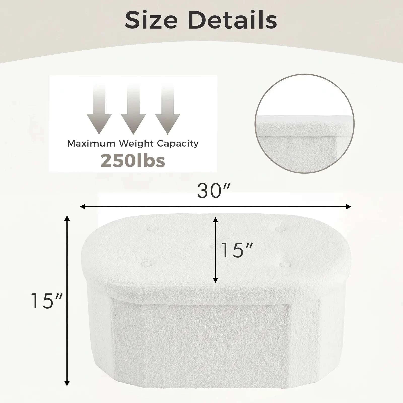 Storage Ottoman Bench 43 Inch with Hidden Storage and Cushion Seat-43IN White / United States