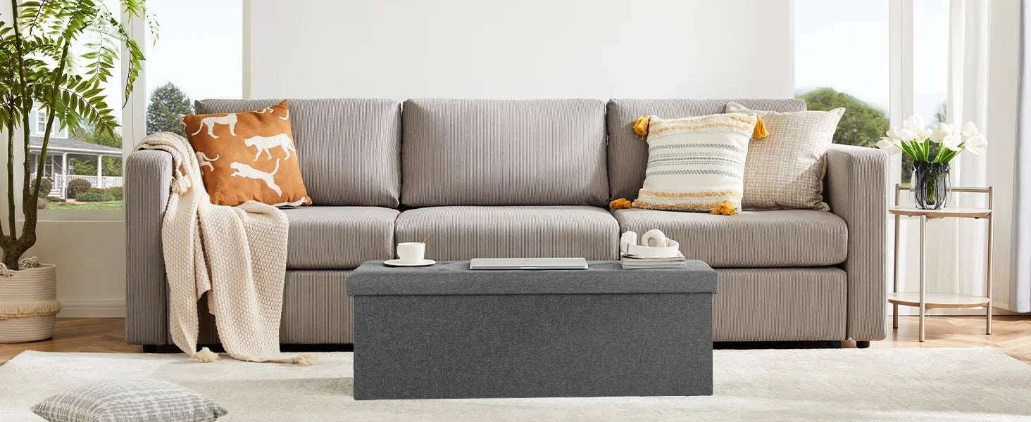 Storage Ottoman Bench with Hidden Toy Box Linen Stool 43in-SMALL / United States