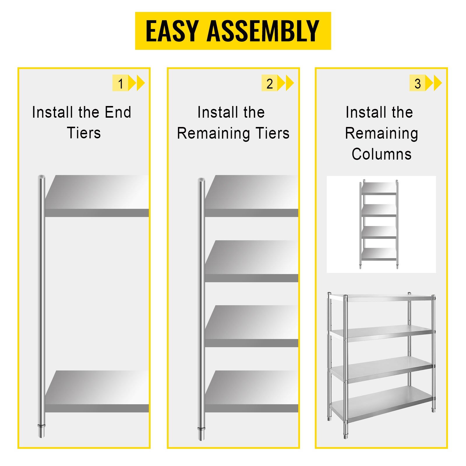 SucceBuy 4-Tier 5-Tier Stainless Steel Commercial Storage Rack Shelf for Kitchen Warehouse Garage Storing Kitchenware