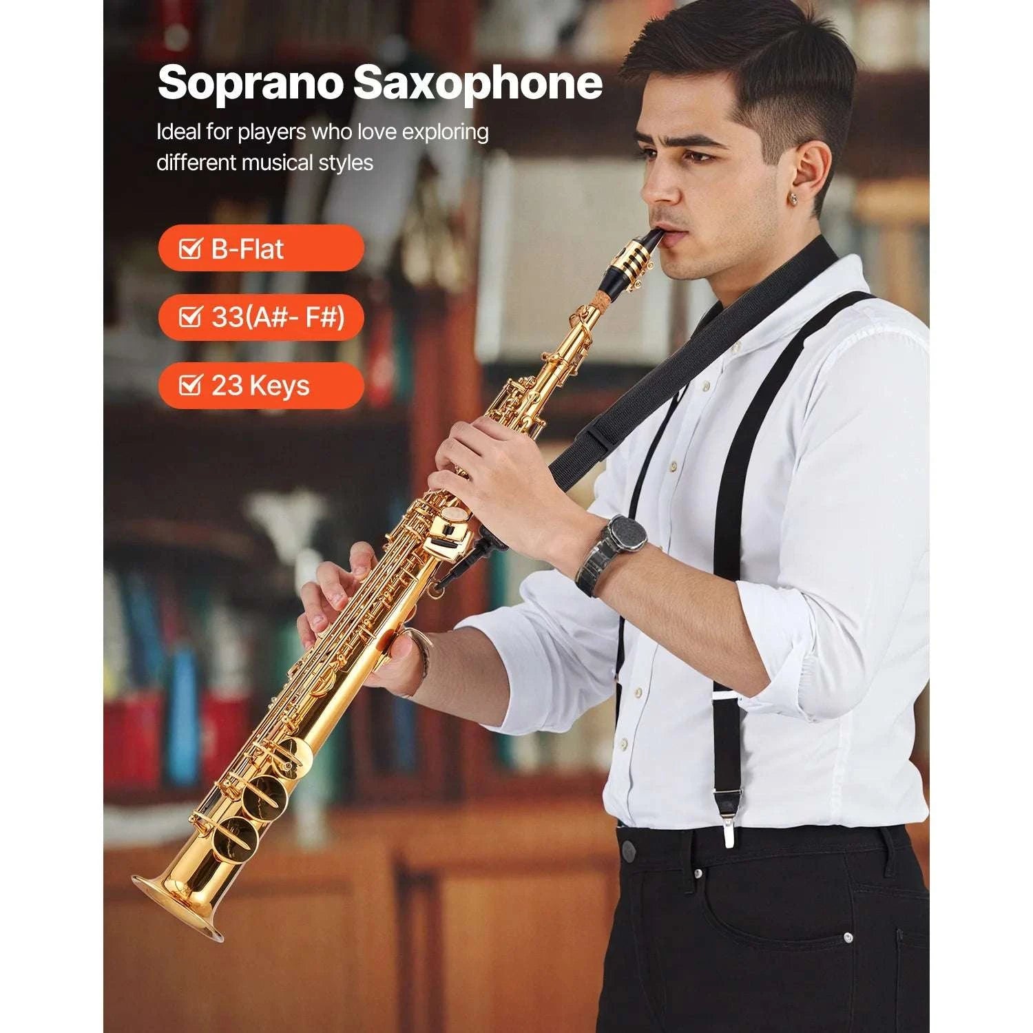 Straight Soprano Saxophone B Flat 23 Keys Beginner Kit-High-tone / United States