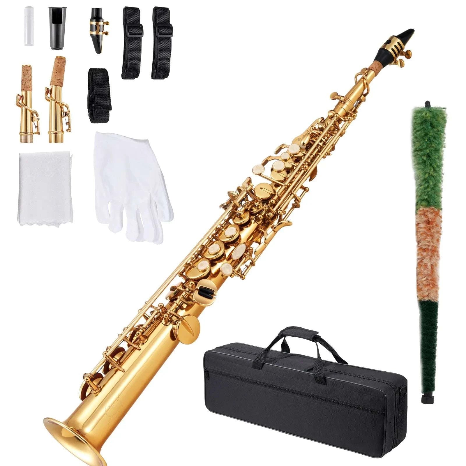 Straight Soprano Saxophone B Flat 23 Keys Beginner Kit-High-tone / United States
