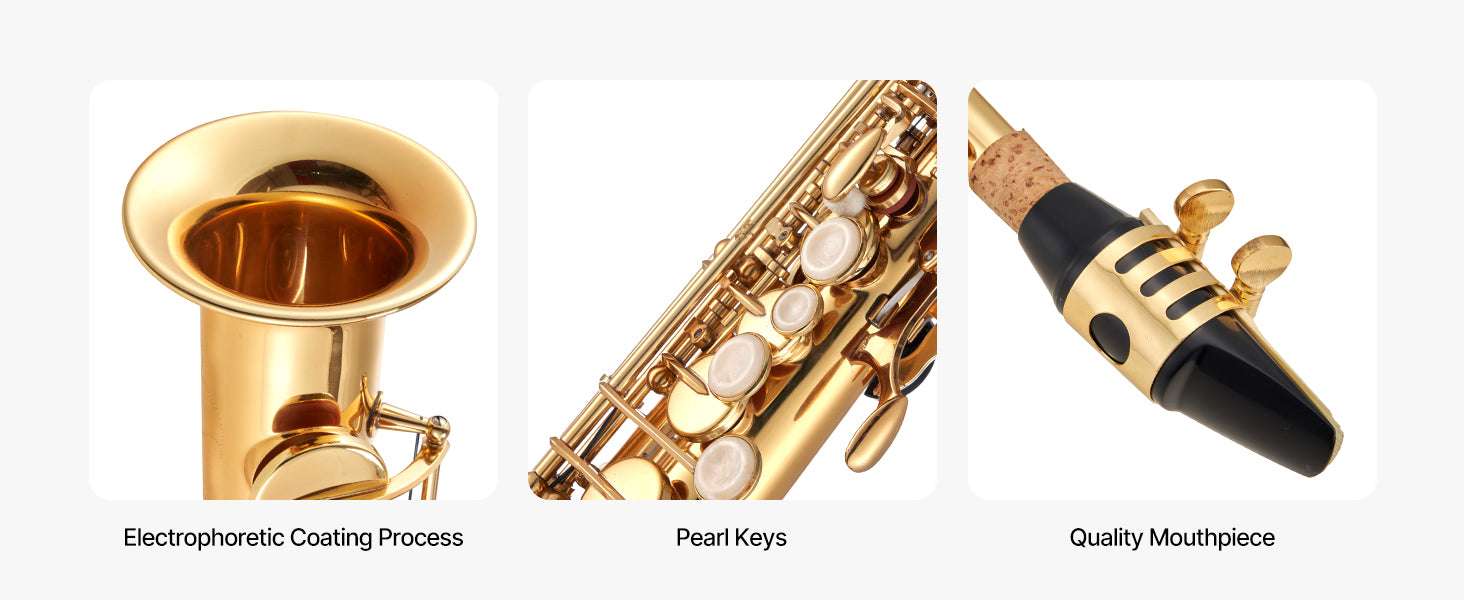 Straight Soprano Saxophone B Flat 23 Keys Beginner Kit-High-tone / United States