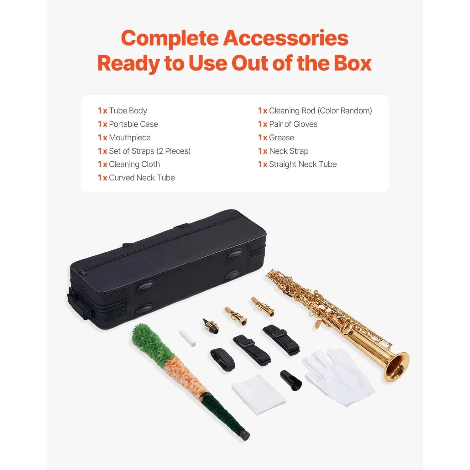 Straight Soprano Saxophone B Flat 23 Keys Beginner Kit-High-tone / United States