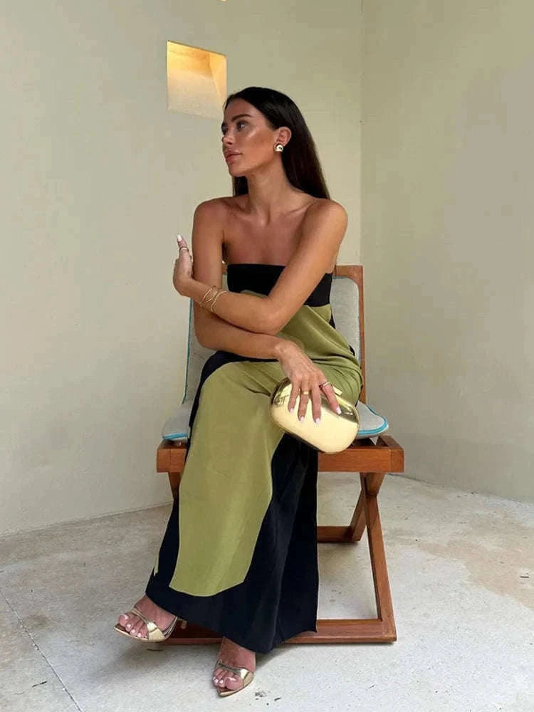 Strapless Printed Maxi Dress with Flowy, Feminine Silhouette-green / L / CHINA
