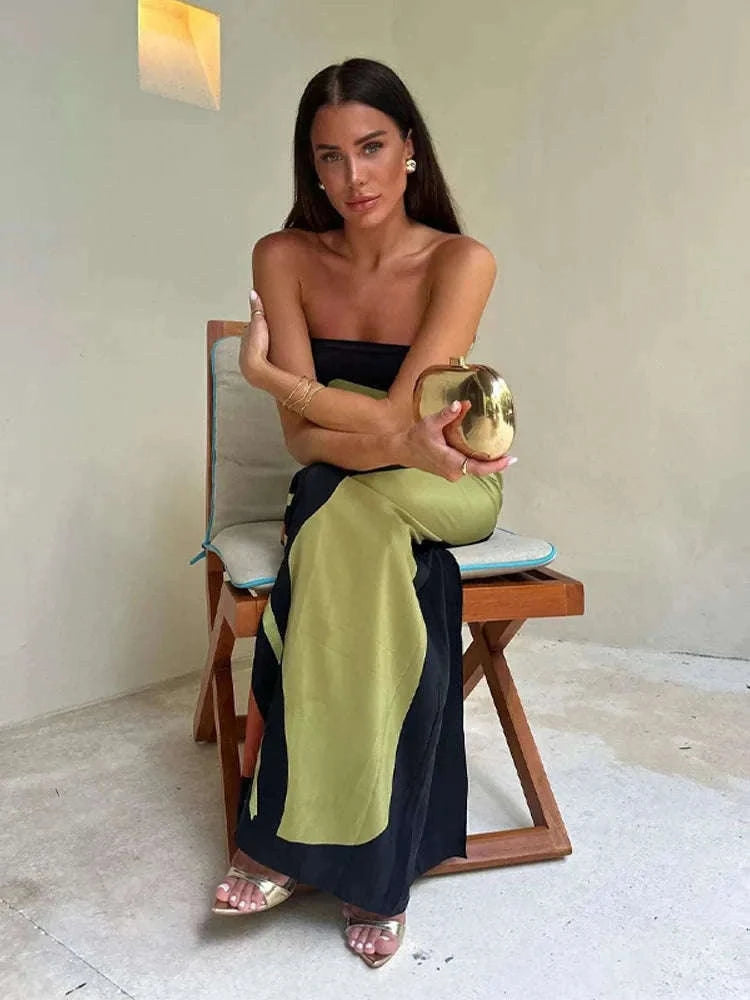 Strapless Printed Maxi Dress with Flowy, Feminine Silhouette-green / L / CHINA