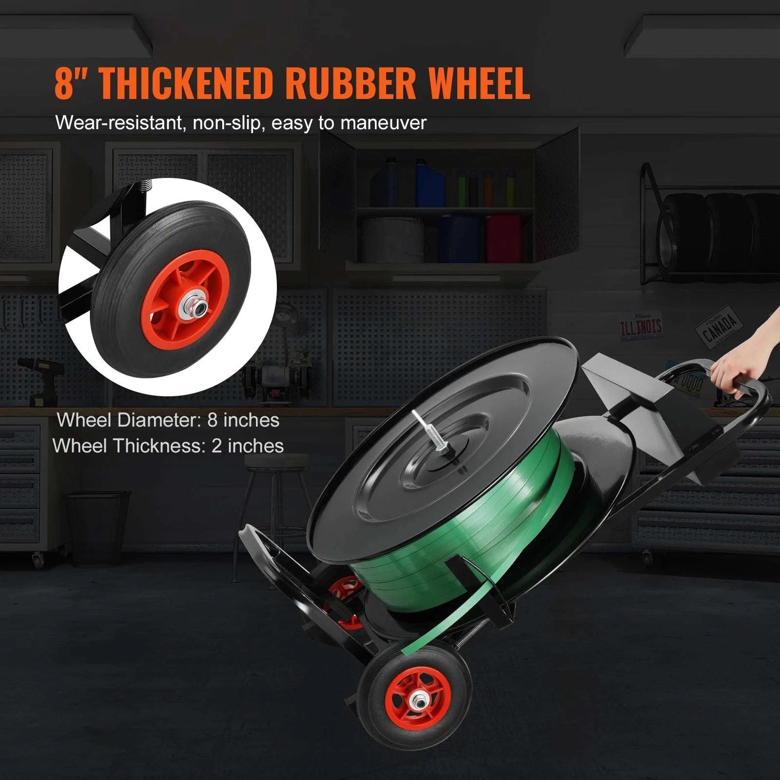 Strapping Dispenser Cart with Anti-Tangle Brake for 8" & 16" Coils-16in new / United States