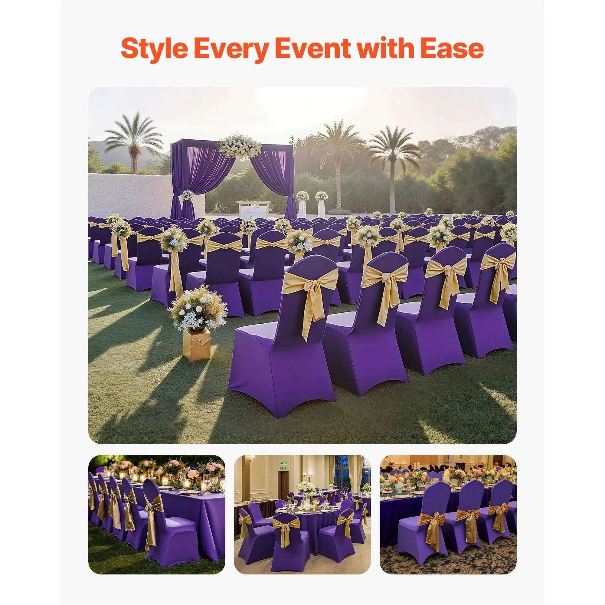 Stretch Chair Covers for Events – Polyester Spandex Slipcovers Set-United States / Purple   50
