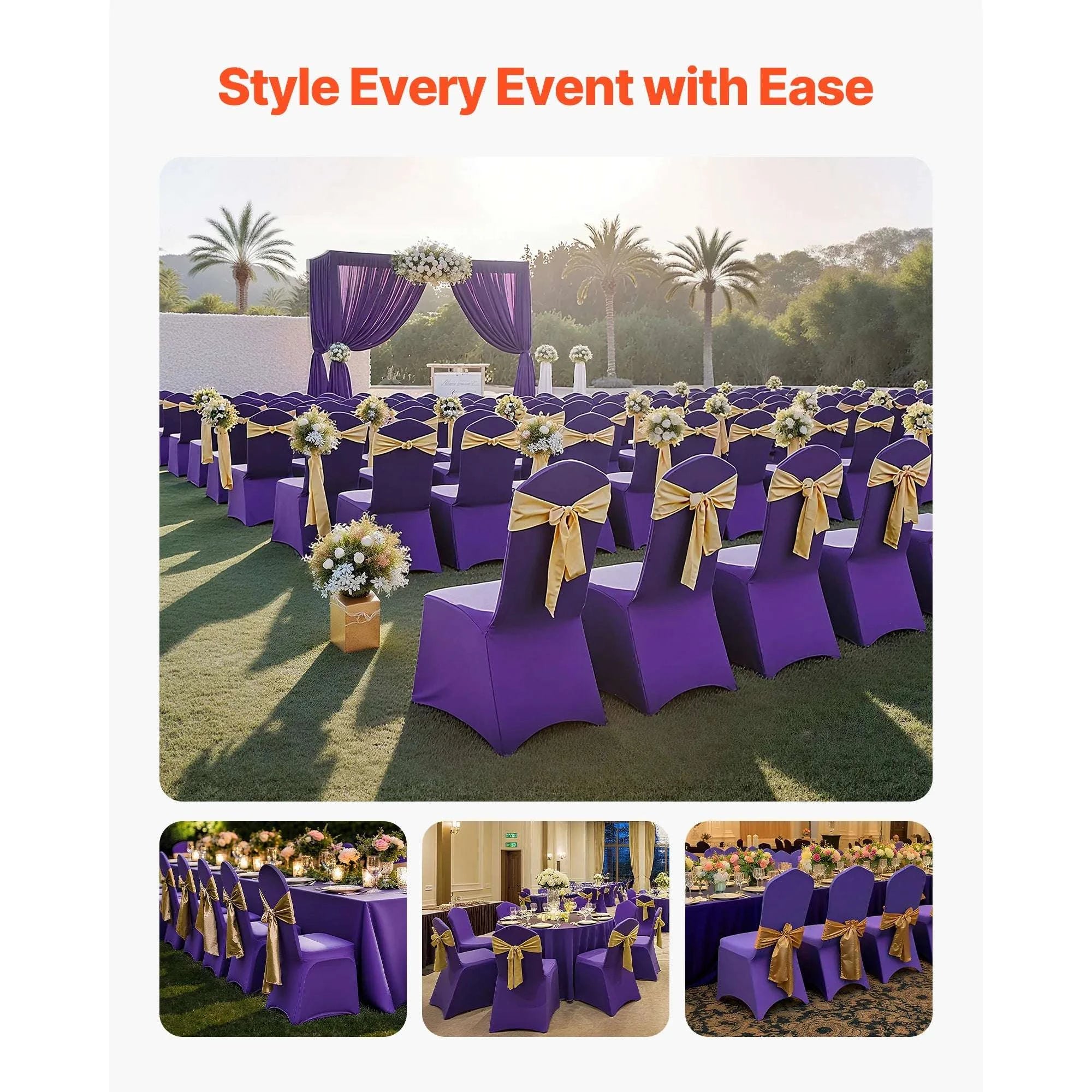 Stretch Chair Covers for Events – Polyester Spandex Slipcovers Set-United States / Purple   50