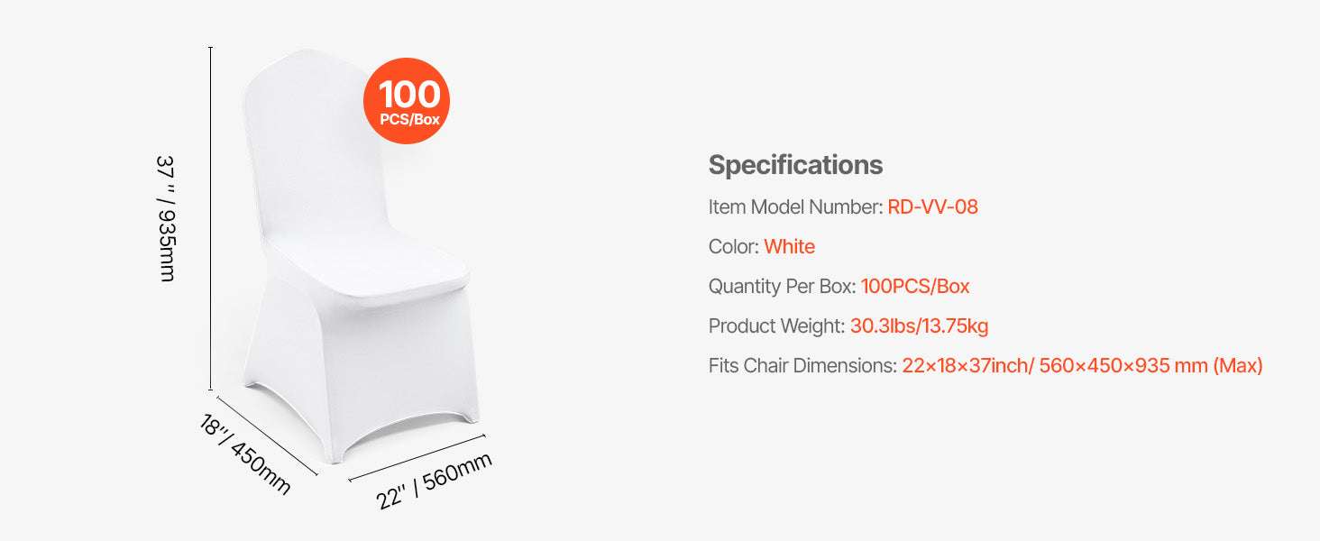 Stretch Spandex Chair Covers for Weddings & Events (50/100 Pack)-Flat-Front White / 50PCS / Poland