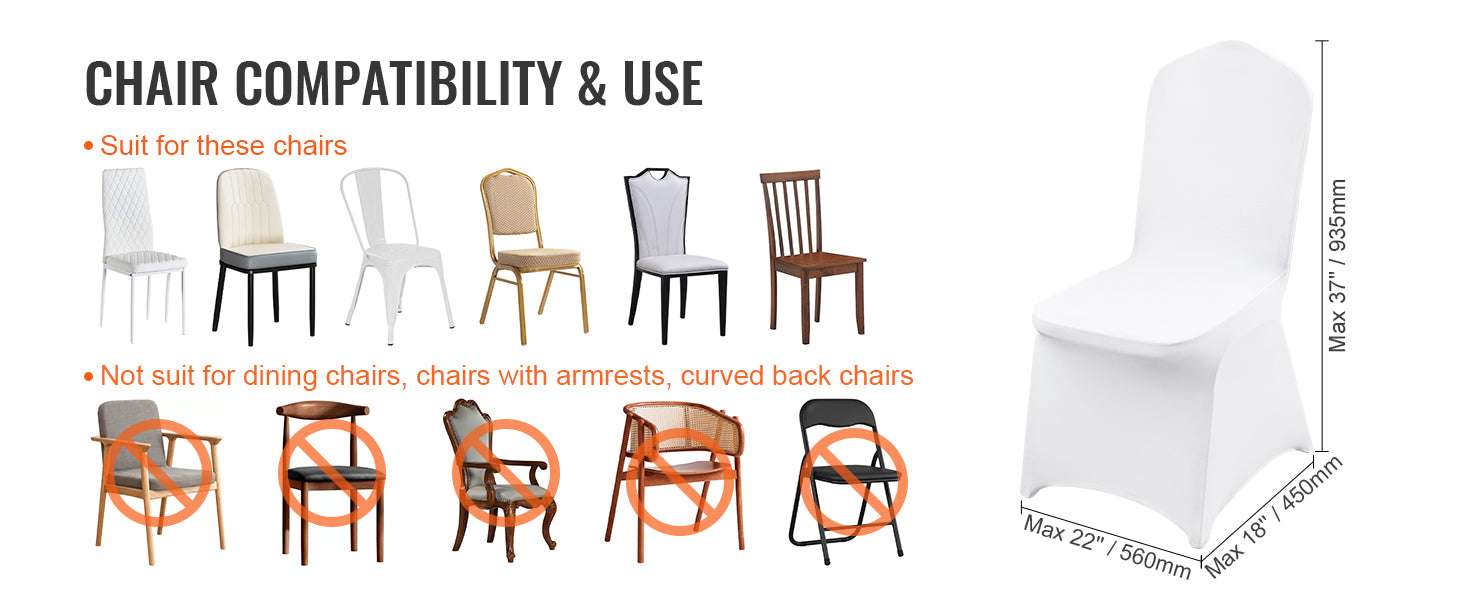 Stretch Spandex Chair Covers for Weddings & Events (50/100 Pack)-Flat-Front White / 50PCS / Poland