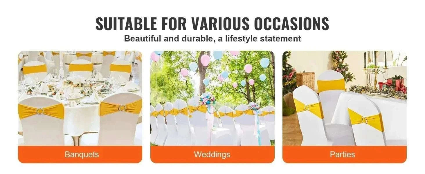 Stretch Spandex Chair Sashes with Buckle, 50 PCS Golden Yellow-United States