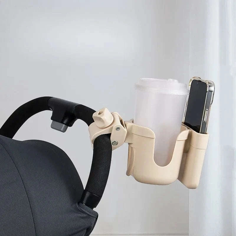 Stroller Cup and Phone Holder for Prams with Anti-Slip Design-Beige