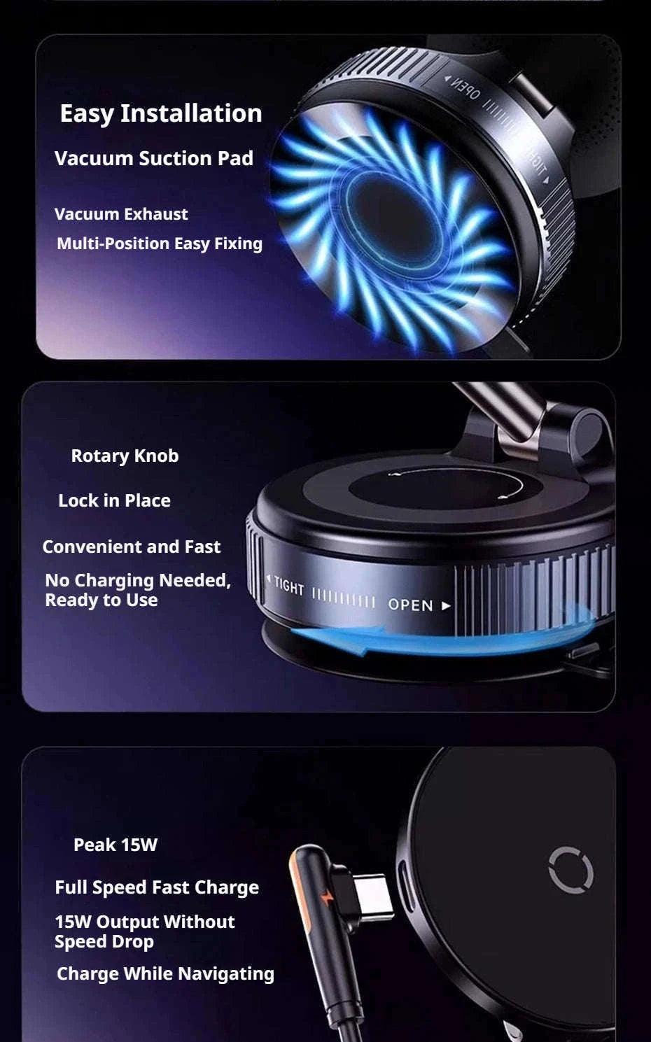 Strong Magnetic Car Phone Holder with Wireless Charging-1PC Black