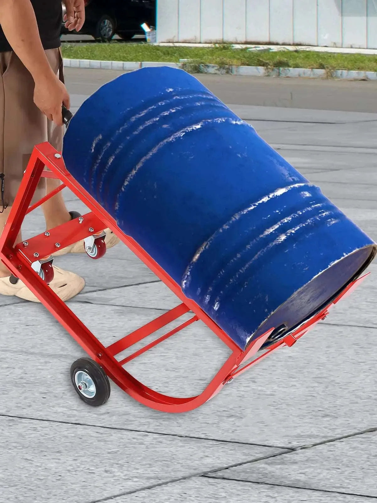 Sturdy Red Steel 55 Gallon Drum Dolly Cart 600 lbs-United States / Red