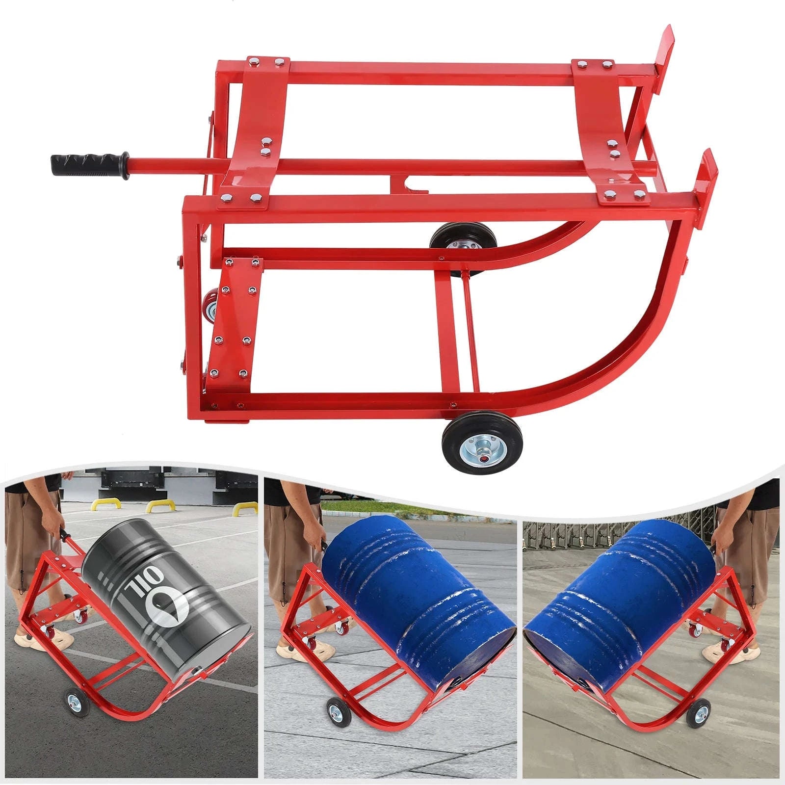 Sturdy Red Steel 55 Gallon Drum Dolly Cart 600 lbs-United States / Red