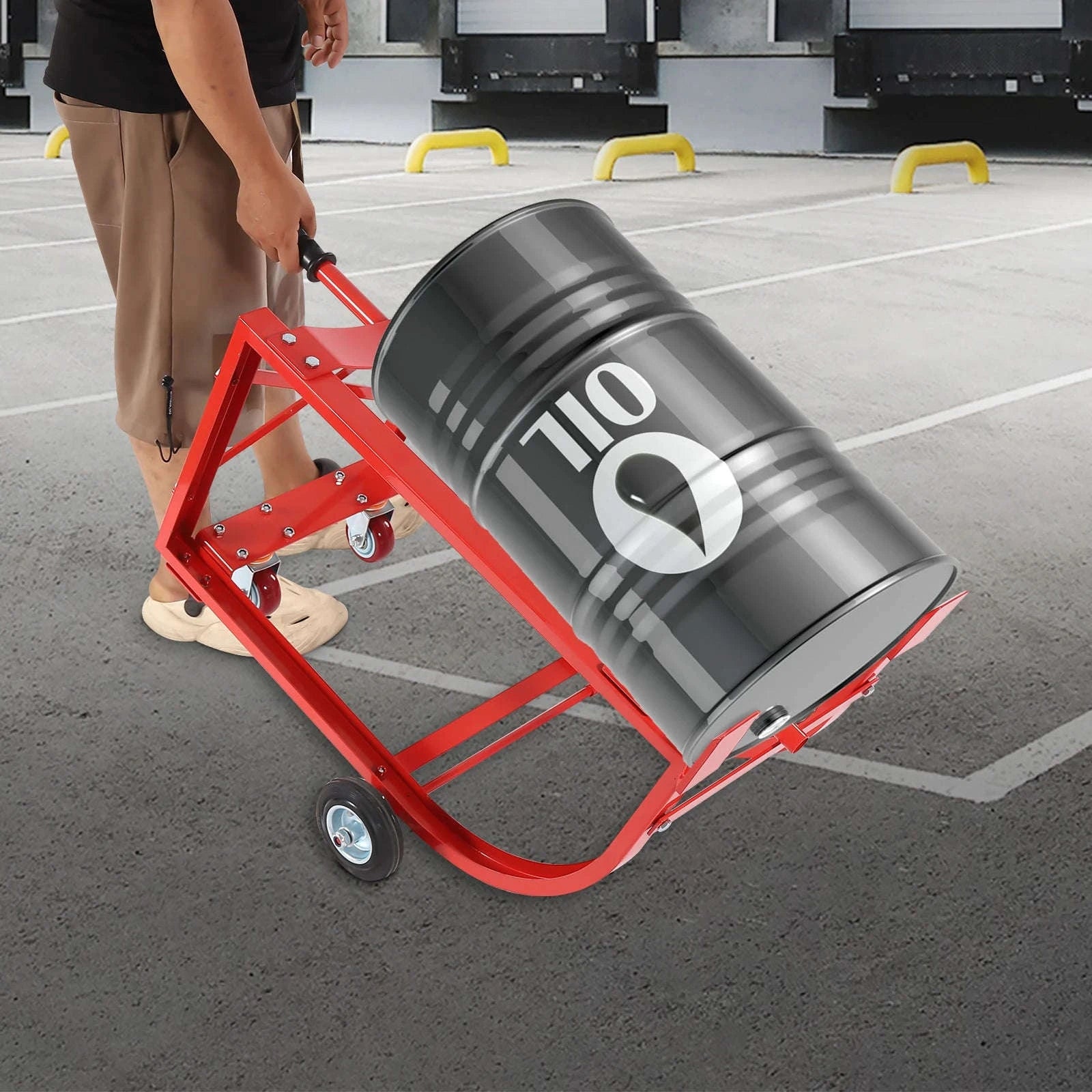 Sturdy Red Steel 55 Gallon Drum Dolly Cart 600 lbs-United States / Red
