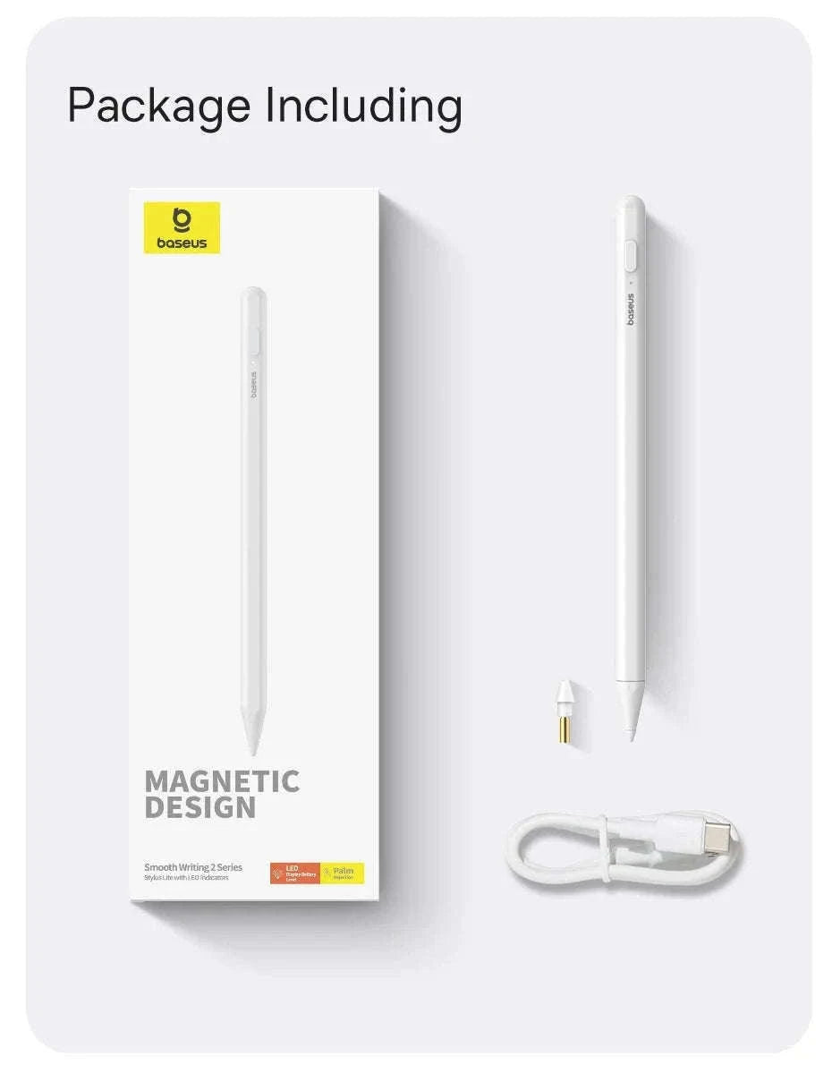 Stylus Pen for iPad with Palm Rejection, LED & Magnetic Design-WHITE