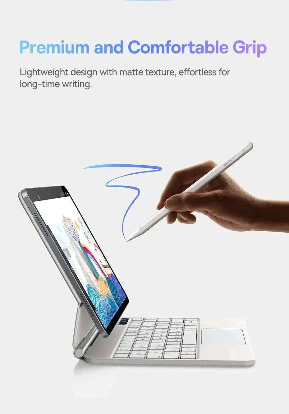 Stylus Pen for iPad with Palm Rejection, LED & Magnetic Design-WHITE