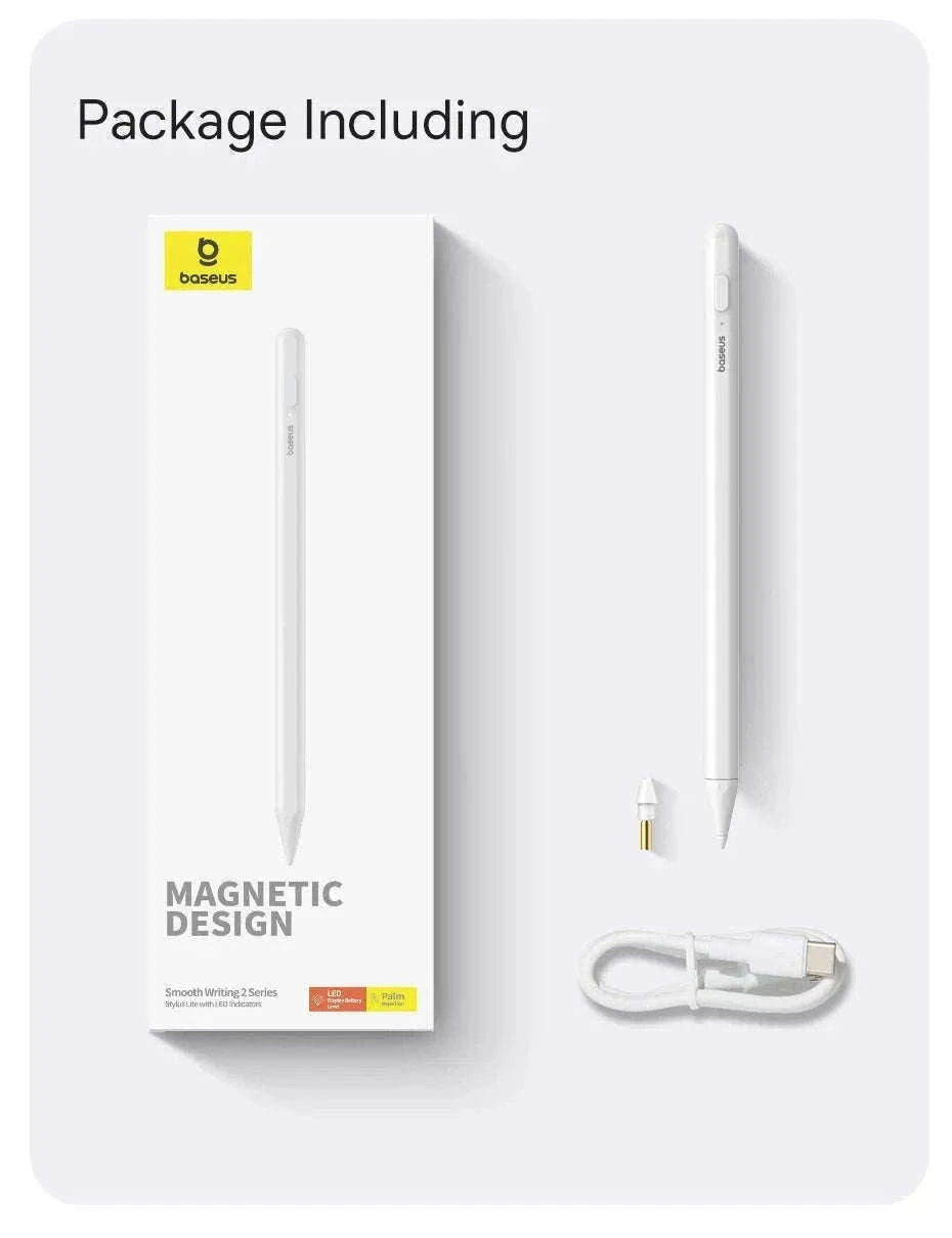 Stylus Pen for iPad with Palm Rejection, LED & Magnetic Design-WHITE