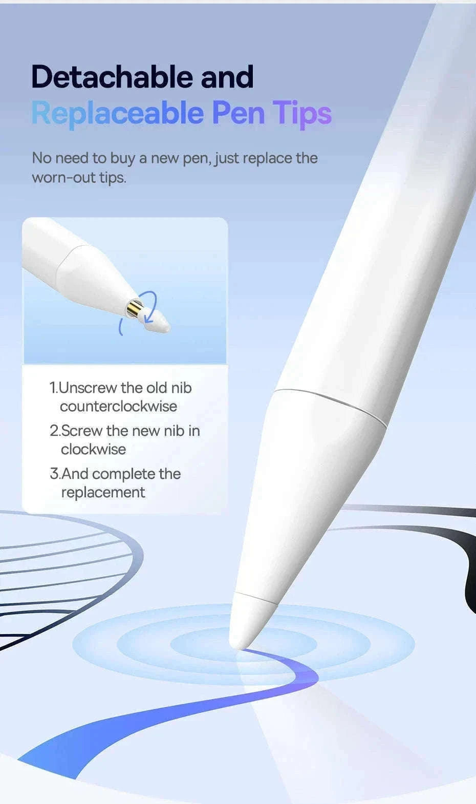 Stylus Pen for iPad with Palm Rejection, LED & Magnetic Design-WHITE