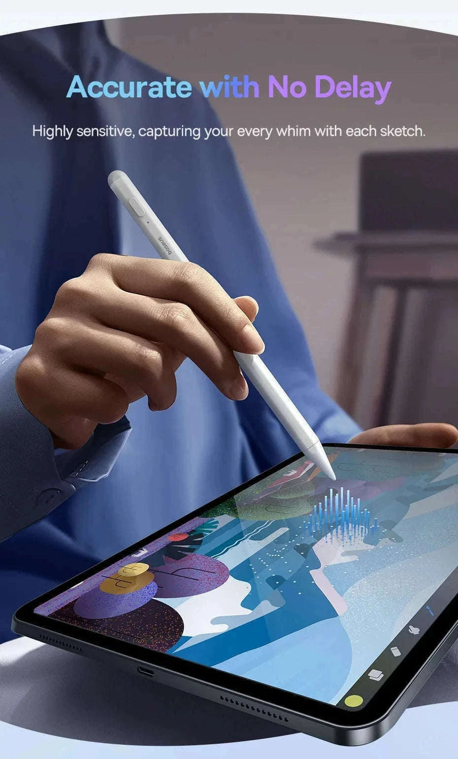 Stylus Pen for iPad with Palm Rejection, LED & Magnetic Design-WHITE