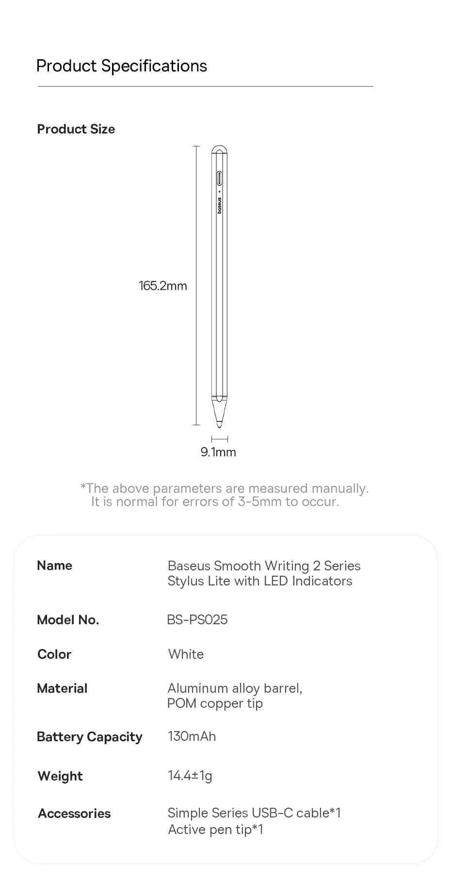 Stylus Pen for iPad with Palm Rejection, LED & Magnetic Design-WHITE
