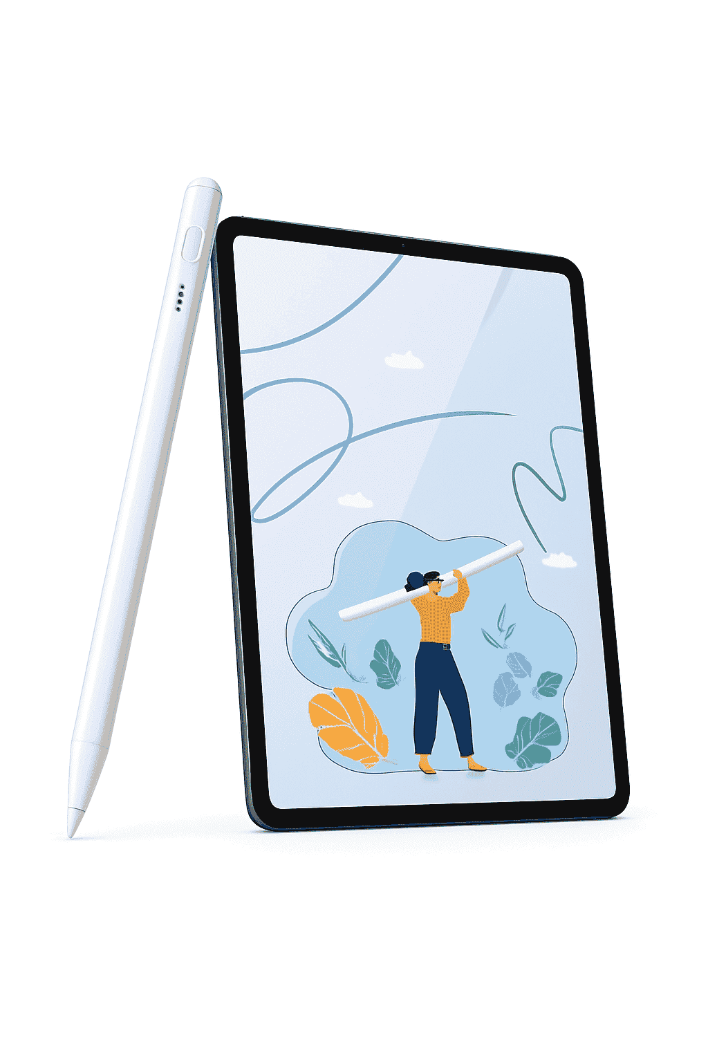 Stylus Pen for iPad with Palm Rejection, LED & Magnetic Design-WHITE