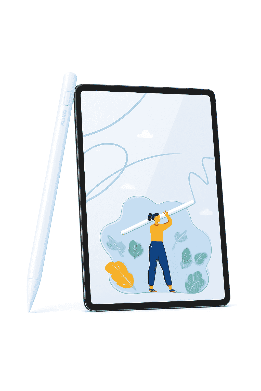 Stylus Pen for iPad with Palm Rejection, LED & Magnetic Design-WHITE