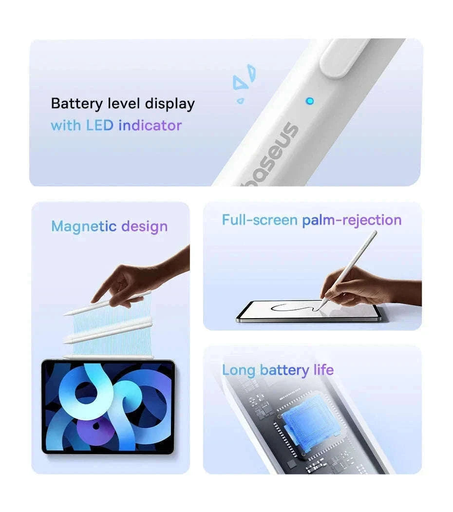 Stylus Pen for iPad with Palm Rejection, LED & Magnetic Design-WHITE