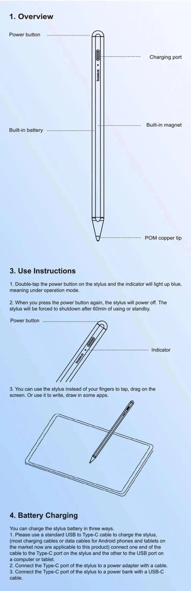 Stylus Pen for iPad with Palm Rejection, LED & Magnetic Design-WHITE