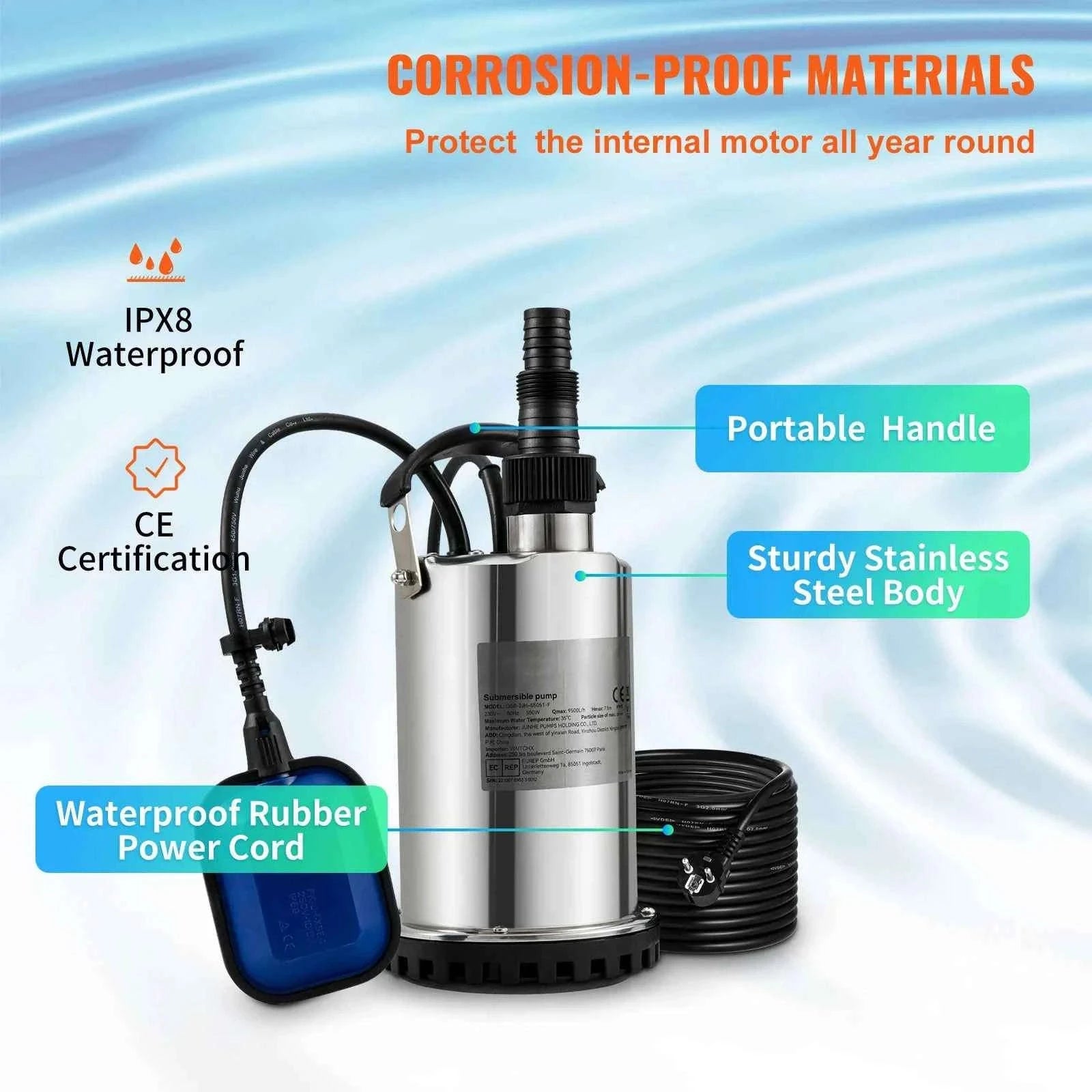 Submersible Sewage Pump for Water Drainage-550W 0.75HP / EU / spain