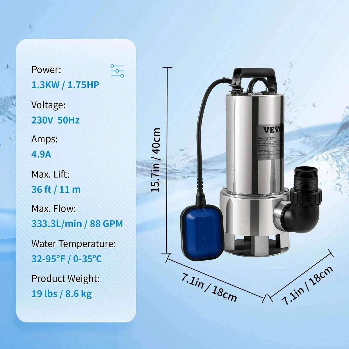Submersible Sewage Pump for Water Drainage-550W 0.75HP / EU / spain