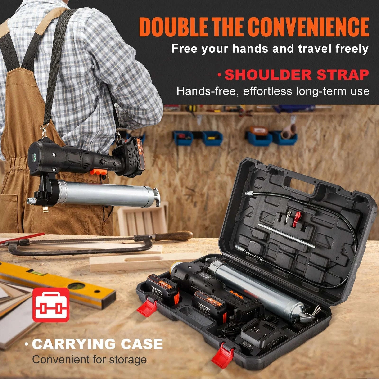 SucceBuy 10000PSI 20-Volt Cordless Electric Grease Gun Kit Battery Powered with Two Batteries Carrying Case Charger Included-10000PSI / United States