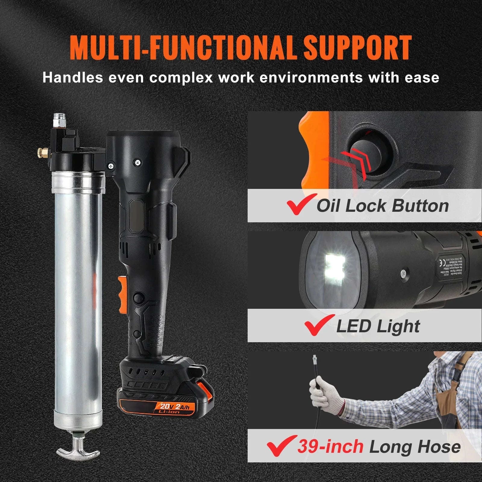 SucceBuy 10000PSI 20-Volt Cordless Electric Grease Gun Kit Battery Powered with Two Batteries Carrying Case Charger Included-10000PSI / United States