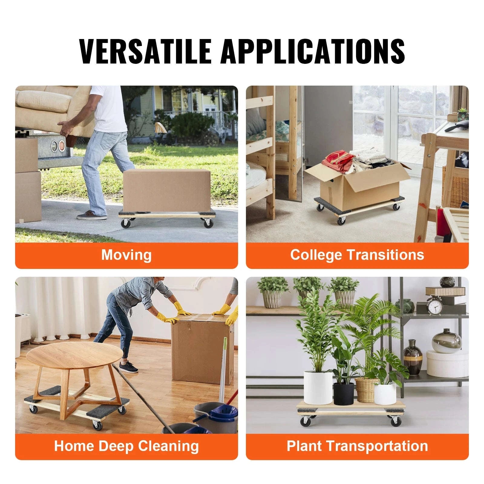 SucceBuy 1000lbs Furniture Moving Pallet Trolley Industrial Machinery Mover with PP Swivel Casters for Transporting Cargo Fridge-1PC / United States